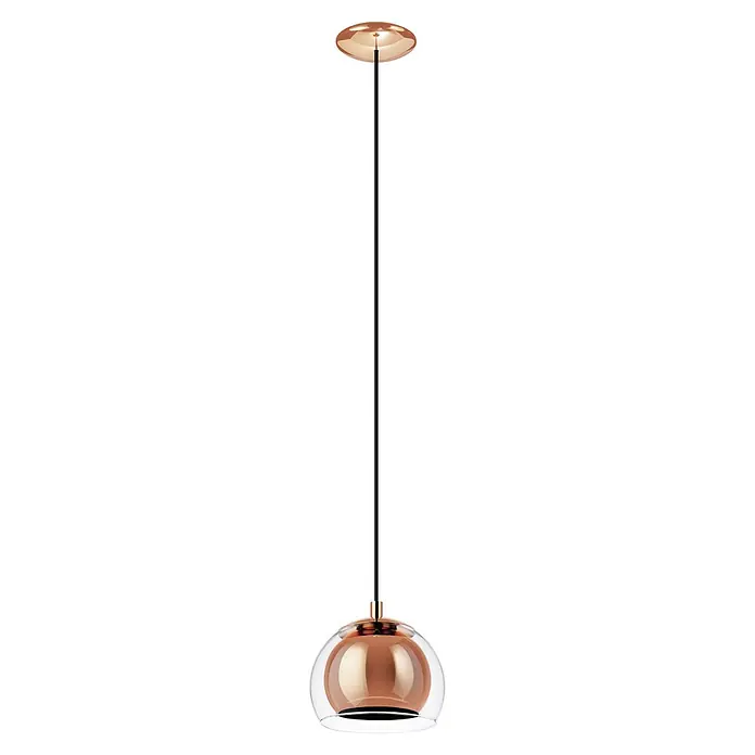 Eglo Pendelleuchte rund Rocamar - Höhe: 110 cm, Kupfer/Klar, 40 W - Moderne Pendelleuchte mit einem klaren Glasschirm und Kupferakzenten, die ein stilvolles Ambiente schafft. Ideal für Wohn- und Essbereiche.