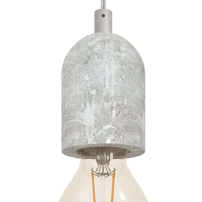 Eglo Pendelleuchte Silvares - Höhe: 110 cm, Anzahl Leuchtmittel: 1 Stk. - Nahaufnahme einer modernen Pendelleuchte mit Beton-Lampenschirm und warm leuchtender Glühbirne für stilvolle Beleuchtung.