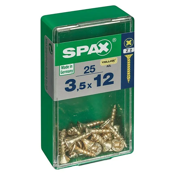Spax Universalschraube3,5 x 12 mm, Vollgewinde, 25 Stk. - Eine Dose SPAX-Schrauben 3,5 x 12 mm, ideal für vielfältige Anwendungen. Die Schrauben sind hochwertig und Made in Germany.