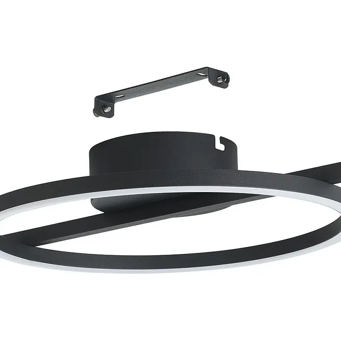 Eglo LED-Deckenleuchte Amandolo - 17 W, L x B x H: 40 x 30 x 6,5 cm, Schwarz, Neutralweiß - Schwarze LED-Deckenleuchte mit kreisförmigen Ringen und Montagehalterung.