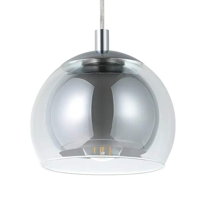 Eglo Pendelleuchte rund Rocamar - Höhe: 110 cm, Silber/Klar, 40 W - Elegante Pendelleuchte mit einer klaren Glaskugel und einer silbernen Innenschale, die ein modernes und stilvolles Ambiente schafft.