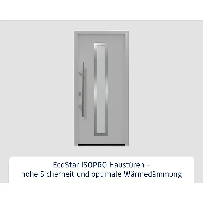 Hörmann EcoStar Haustür ISOPRO IP 700S - 110 x 210 cm, DIN Anschlag: Links, Weißaluminium - EcoStar ISOPRO graue Haustür mit Chromgriff und vertikaler Mattglasscheibe, bietet hohe Sicherheit und optimale Wärmedämmung.