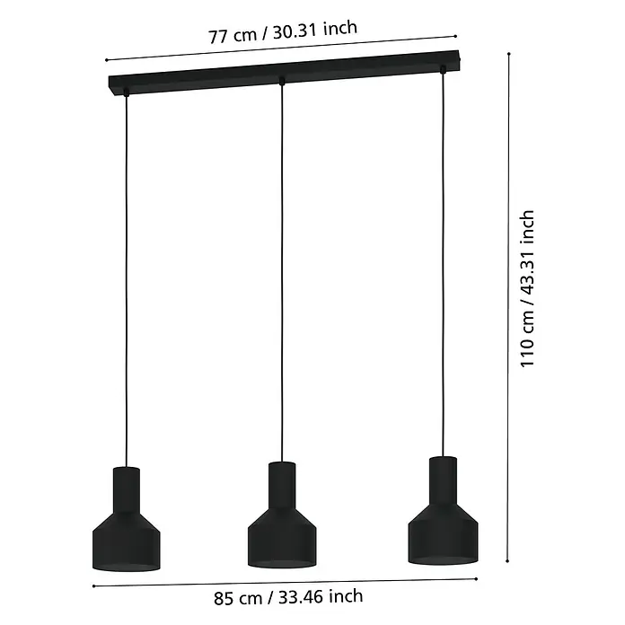Eglo Casibare Pendelleuchte - 120 W, Schwarz, E27, Anzahl Leuchtmittel: 3 Stk. - Eine moderne Pendelleuchte mit drei Lampen in elegantem Schwarz, ideal für stilvolle Innenräume.