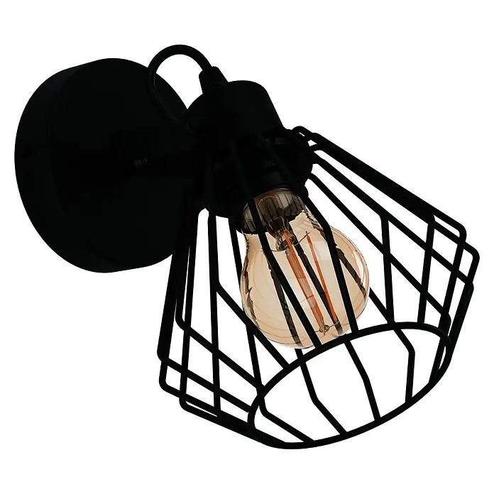 Eglo Deckenstrahler TABILLANO - Schwarz, E27, 1 Stk. - Schwarze Wandleuchte mit Edison-Glühbirne und Käfigdesign, ideal für ein modernes Ambiente. Stilechte Beleuchtung für Ihr Zuhause.