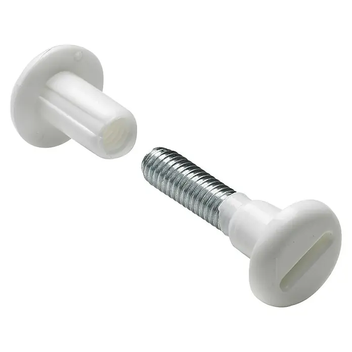 Suki Tornillo de unión - Ø x L: 8 x 34 mm, Blanco - Tuerca cilíndrica de plástico blanco y tornillo de conexión plateado con cabeza de plástico blanco.