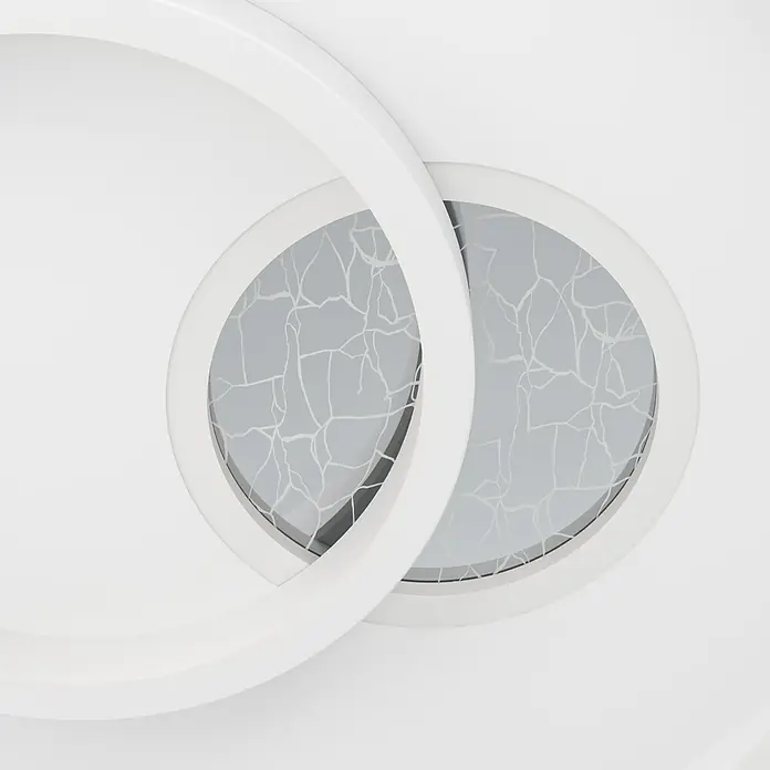 Eglo LED-Deckenleuchte Tiriolo - 14 W, Weiß, Silber, Neutralweiß, Durchmesser: 38 cm - Zwei weiße, texturierte, ineinandergreifende Ringe mit runden grauen Einsätzen mit Rissmuster.
