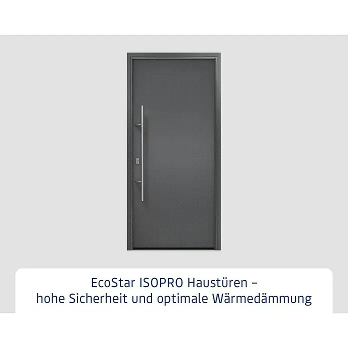 Hörmann EcoStar Haustür ISOPRO IP 010 - 110 x 210 cm, DIN Anschlag: Links, CH 703 Anthrazit Metallic - Dunkelgraue EcoStar ISOPRO Haustür mit langem Edelstahlgriff.