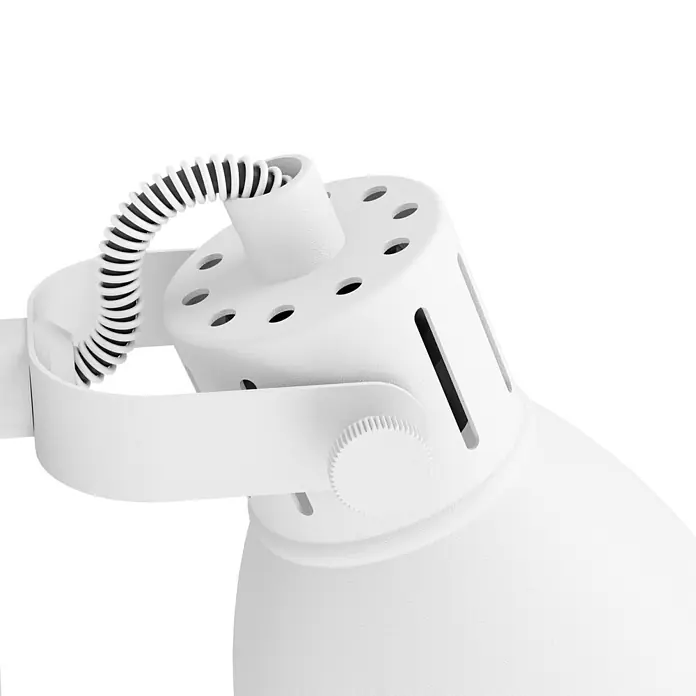 Eglo Seras 1 Deckenstrahler SERAS 1 - 3 W, Weiß, GU10, 1 Stk. - Nahaufnahme einer weißen Lampe mit schwarz-weiß gestreiftem Kabel. Das Lichtdesign ist modern und funktional gestaltet.