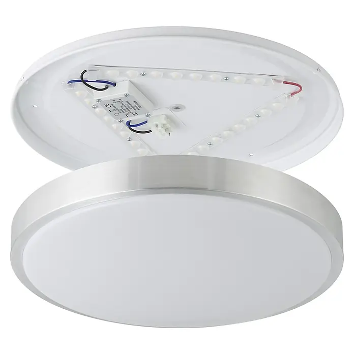 Eglo LED-Wand- & Deckenleuchte Competa 1 - 24 W, Weiß/Silber, 430 mm - Nahaufnahme einer modernen runden Deckenleuchte mit LED-Beleuchtung, die ein elegantes und helles Design bietet.