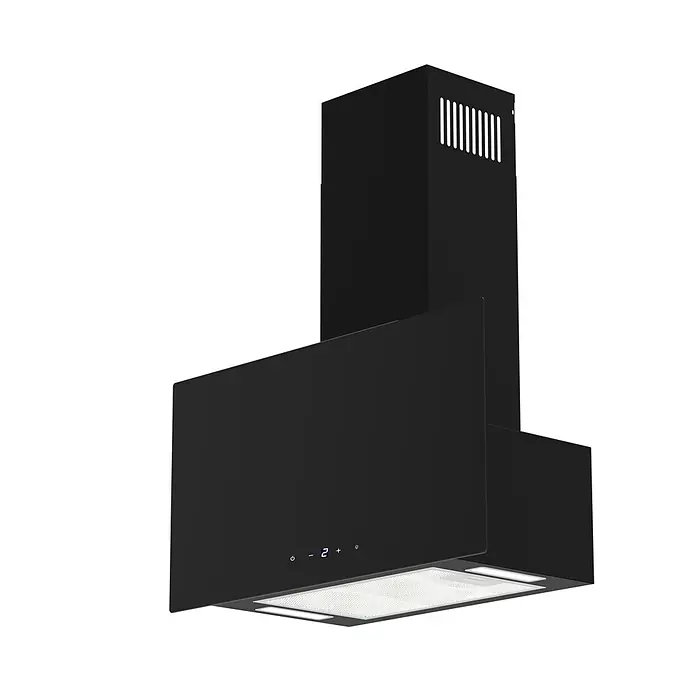 Respekta Campana decorativa Lio - Ancho: 59,5 cm, Máx. Potencia del ventilador en modo extracción: 325,8 m³/h, Negro - Campana de cocina negra con controles digitales e iluminación integrada.