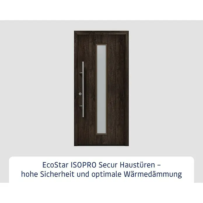 Hörmann EcoStar Haustür ISOPRO Secur IPS 020S - 110 x 210 cm, DIN Anschlag: Links, Night Oak - Dunkelbraune Holzmaserung EcoStar ISOPRO Secur Haustür mit vertikalem Milchglas, silbernem Griff, bietet hohe Sicherheit und Wärmedämmung.