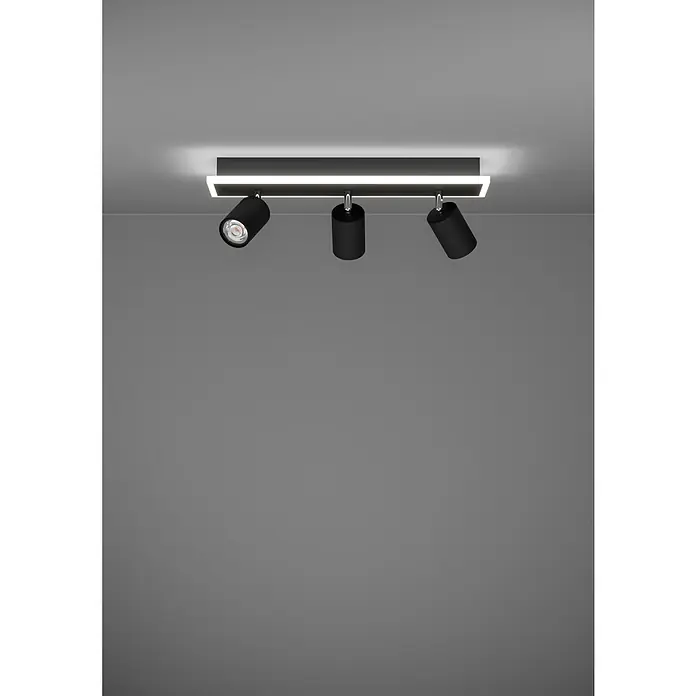 Eglo LED-Deckenstrahler Rimbocchi - 20 W, L x B x H: 46 x 10 x 14 cm, Schwarz, Warmweiß - Moderne Deckenleuchte mit drei Strahlern, ideal für stilvolle Raumbeleuchtung. Die Leuchte besticht durch ihr minimalistisches Design.