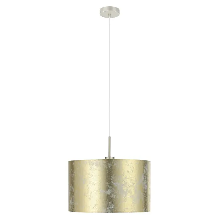 Eglo Viserbella Pendelleuchte - Höhe: 110 cm - Nahaufnahme einer stilvollen Hängelampe mit einem goldenen Lampenschirm, der ein sanftes und einladendes Licht verbreitet.