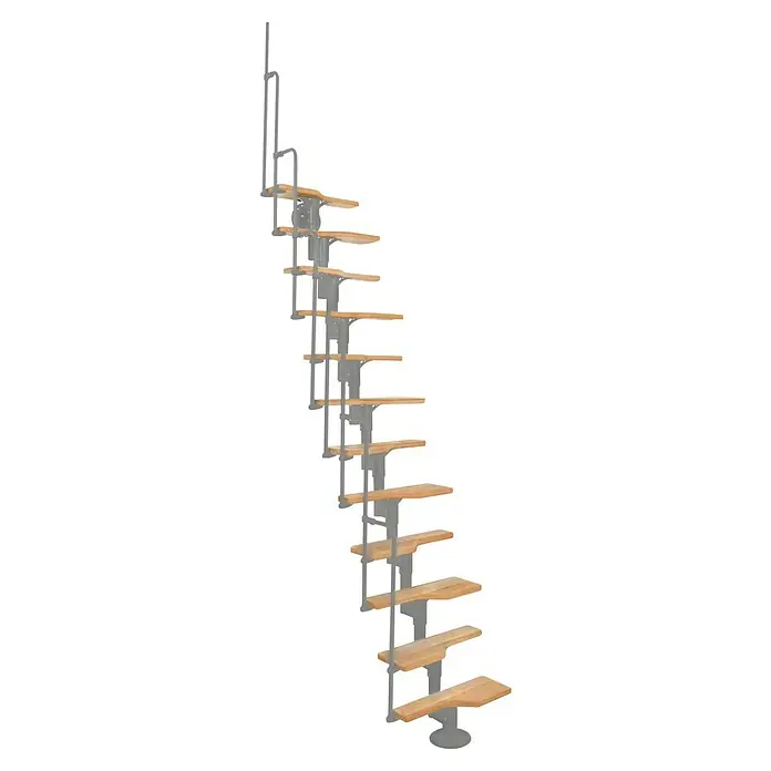 Minka Raumspartreppe Twister - Breite: 60 cm, Grau, Anzahl Steigungen: 13 Stk., Farbe Stufen: Buche Natur, Geschosshöhe: 200 cm - 294 cm - Moderne platzsparende Treppe mit hellen Holzstufen und grauem Metallgestell.