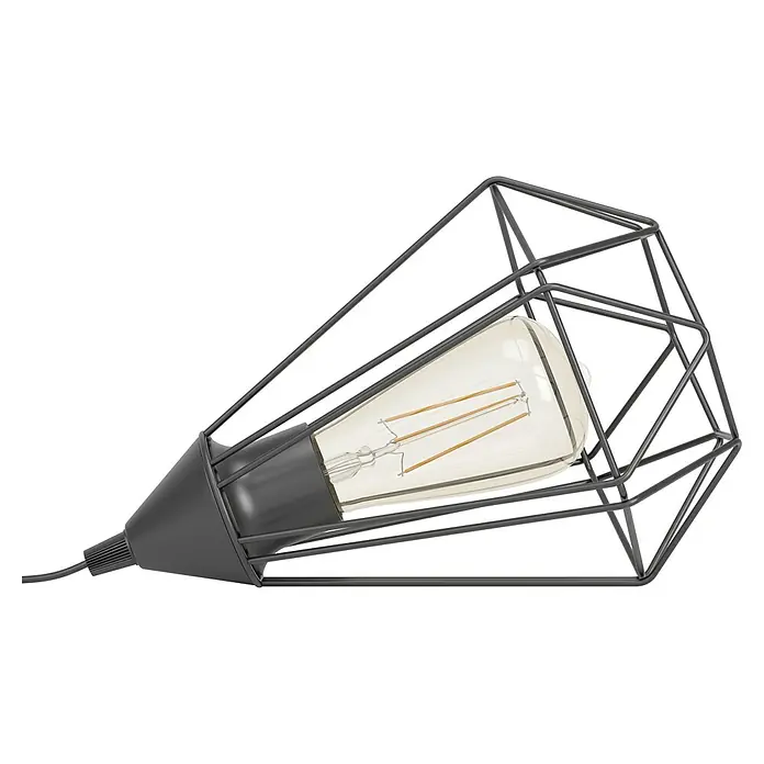 Eglo Tarbes Tischleuchte - 60 W, L x B x H: 26,5 x 26,5 x 17,5 cm, Schwarz, E27 - Eine dekorative Hängelampe im Industriedesign mit einem geometrischen Drahtkäfig und einer Edison-Glühbirne für stimmungsvolles Licht.