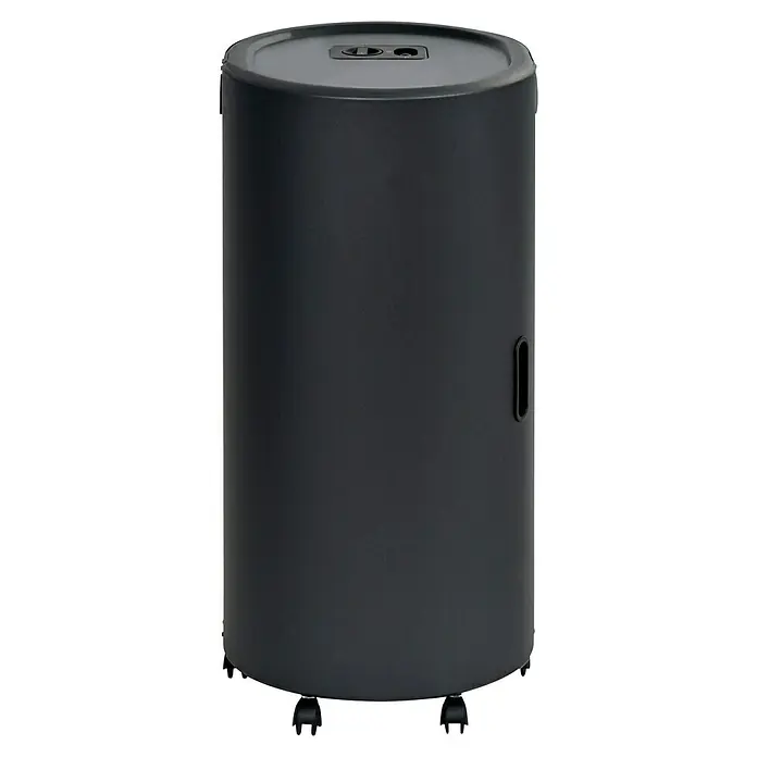 Firefix Gasheizer Chic 4200 Classic - L x B x H: 39 x 43,5 x 78 cm, Schwarz - Eine schwarze, zylindrische Feuertisch-Basis mit Rollen und einer Zugangstür, die eine elegante und mobile Lösung für den Außenbereich bietet.