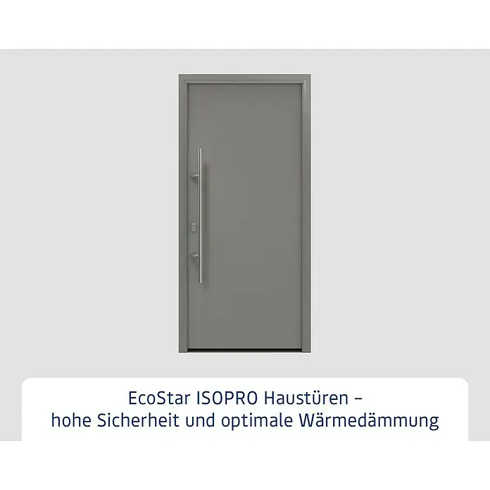 Hörmann EcoStar Haustür ISOPRO IP 010 - 110 x 210 cm, DIN Anschlag: Links, Graualuminium - EcoStar ISOPRO graue Haustür mit silbernem Griff. Bietet hohe Sicherheit und optimale Wärmedämmung.