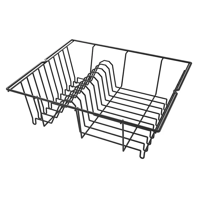 Metaltex Geschirrkorb Lipsia - L x B x H: 36 x 33 x 12 cm, Metall, Lavaschwarz - Schwarzes Abtropfgestell aus Draht mit Tellerschlitzen und flacher Trockenfläche.