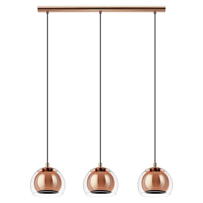 Eglo Pendelleuchte rund Rocamar - Höhe: 110 cm, Kupfer/Klar, 120 W - Die Hängelampe mit drei Leuchten in Kupferoptik ist ein stilvolles Highlight für jeden Raum. Das moderne Design überzeugt.