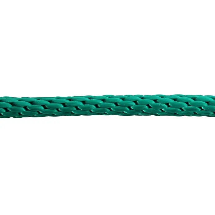 Stabilit PP-Seil Meterware - Durchmesser: 6 mm, Polypropylen, Grün, 24-fach spiralgeflochten - Nahaufnahme eines grünen Seils, das ein Gefühl von Stärke und Haltbarkeit vermittelt. Ideal für Outdoor-Abenteuer und nautische Anwendungen.