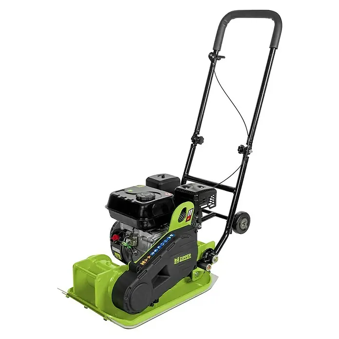Zipper Rüttelplatte ZI-RPE60E - 4.000 W, Verdichtungstiefe: 150 mm - Lime green und schwarze Rüttelplatte mit starkem Motor und ergonomischem Griff.
