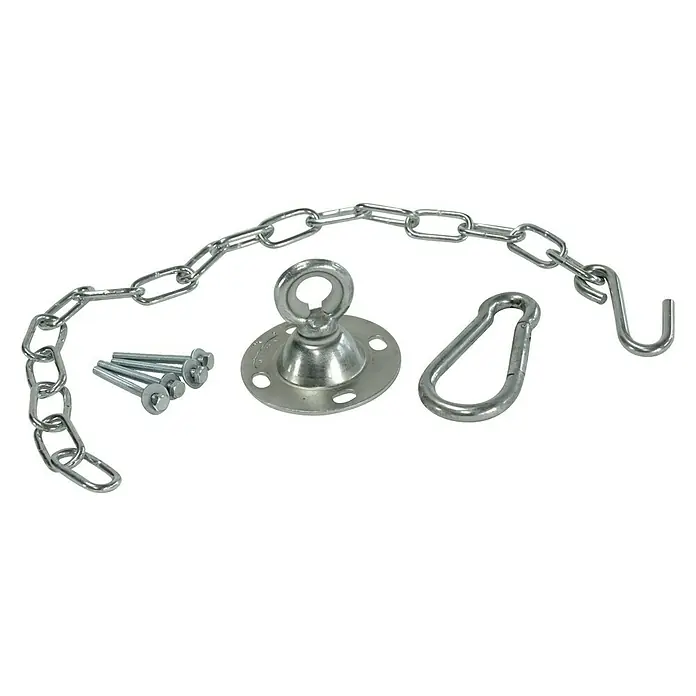 Amazonas Befestigung PowerhookBelastbarkeit: 200 kg - Metall-Hängesessel-Aufhängeset mit Karabinerhaken, Deckenplatte, Kette und Schrauben für die Befestigung. Ideal für drinnen und draußen.