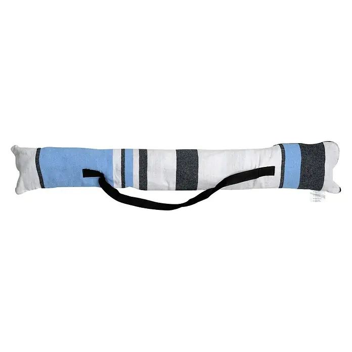 Amazonas Stabhängematte Samba marine - L x B: 210 x 140 cm, Blau/Weiß - Gestreifter Zugluftstopper in Blau, Weiß und Schwarz mit Tragegriff. Ideal zum Abdichten von Fenstern und Türen, um Zugluft zu vermeiden.