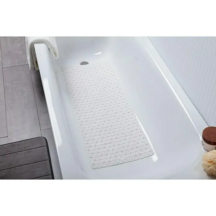 Tatay Antideslizante para bañera Diamond SBS - 96 x 36 cm, Blanco - Imagen de una bañera blanca con una alfombrilla antideslizante blanca en el interior para mayor seguridad.