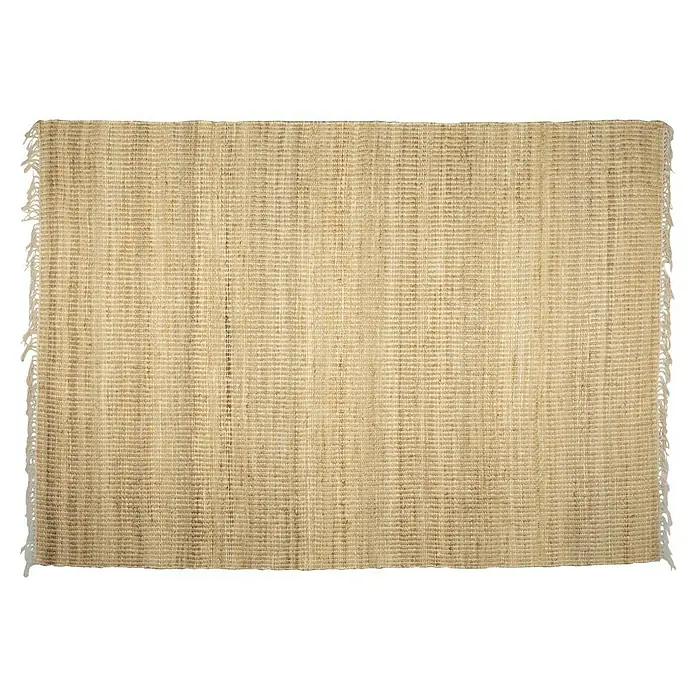 Alfombra de yute 3 colores - Natural, 290 x 200 cm, 100% yute - Una alfombra rectangular de color natural hecha de material tejido grueso con extremos con flecos. Ideal para decoraciones rústicas o naturales.