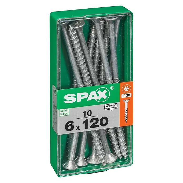 Spax Universalschraube T-Star plusØ x L: 6 x 120 mm, WIROX Oberfläche, T-Star plus, 10 Stk. - Eine Packung SPAX Schrauben, Größe 6x120, mit Torx T30 Kopf und WIROX Korrosionsschutz, ideal für Holzkonstruktionen.