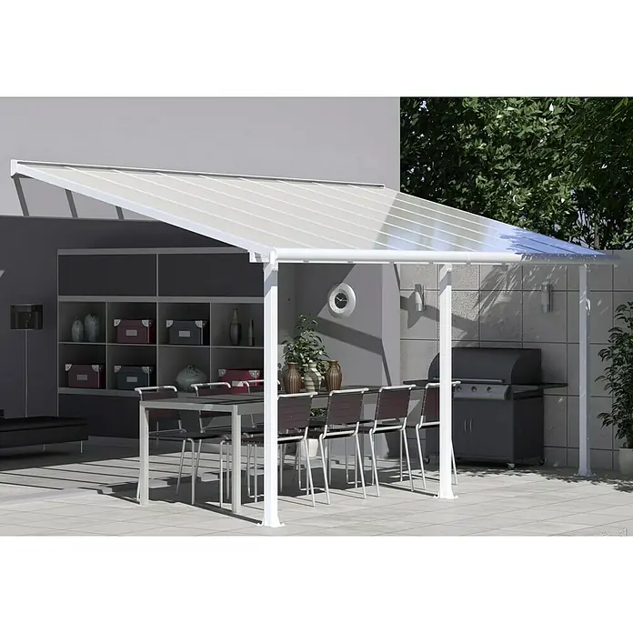 Palram – Canopia Terrassenüberdachung Olympia - B x T: 546 x 300 cm, Verkehrsweiß, Polycarbonat, Transparent - Modernes Terrassendach mit Esstisch und Grill. Das Dach bietet Schutz und spendet Schatten für entspannte Stunden im Freien.