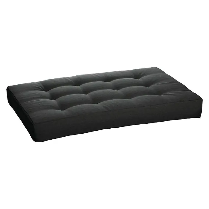 Loungemöbel-Set - 15 -tlg., Nadelholz/Polyester, Weiß/Anthrazit - Schwarze Futonmatratze mit Knopfheftung, ideal für bequemes Sitzen oder Liegen. Stilvoll und vielseitig einsetzbar.