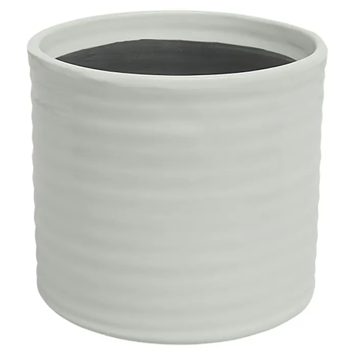 Artevasi Übertopf rund Fortuna - Außenmaß (Ø x H): 27,5 x 26,5 cm, Creme, Keramik - Hellgrauer gerippter zylindrischer Topf mit dunklem Innenraum.