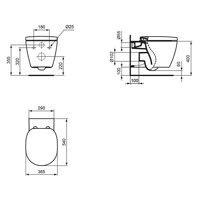 Ideal Standard Wand-WC-Set AquabladeSpülrandlos, Mit antibakterieller Glasur, Spülform: Tief, WC Abgang: Waagerecht, Weiß Unknown