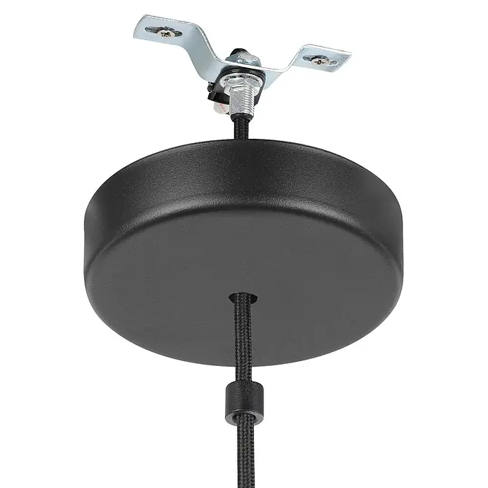 Eglo Pendelleuchte ADWICKLE - 40 W, L x B x H: 17 x 14,5 x 11 cm, Schwarz, E27, 1 Stk. - Nahaufnahme einer Deckenleuchte mit schwarzem Baldachin und Kabelaufhängung, ideal für moderne Innenräume.