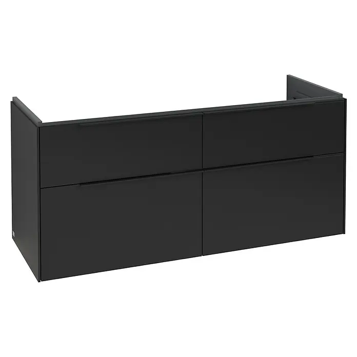 Villeroy & Boch Subway 3.0 Waschbeckenunterschrank - Volcano Black, Anzahl Schubladen: 4 Stk., Farbe Griff: Volcano Black, B x T x H: 127,2 x 47,8 x 57,6 cm, Mit Beleuchtung - Dunkelgrauer wandhängender Doppelwaschtischunterschrank mit vier grifflosen Schubladen.