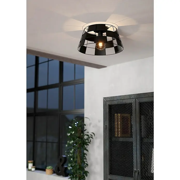 Eglo Deckenleuchte rund PONTEFRACT - 40 W, Ø x H: 42 x 20,5 cm, Schwarz, E27 - Die Deckenleuchte im Schachbrettmusterdesign ist ein echter Hingucker und sorgt für stilvolle Beleuchtung im Raum. Das moderne Design passt perfekt in jedes Interieur.