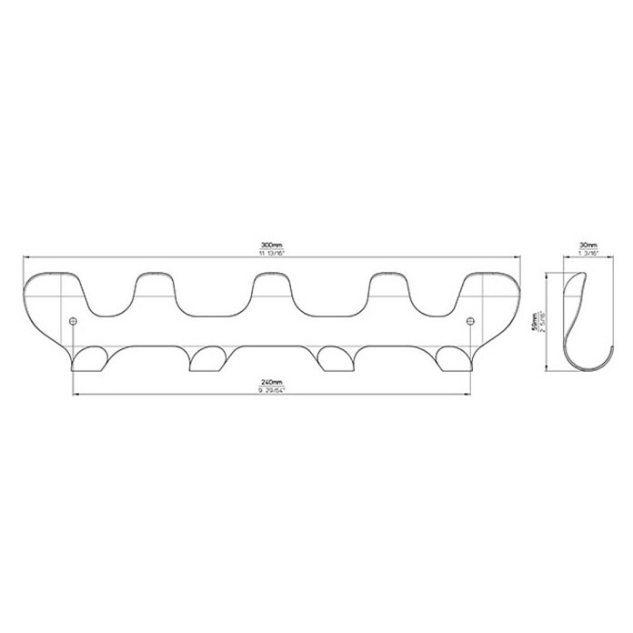 Siro Zidna vješalica  (D x Š x V: 300 x 59 x 30 mm, Broj kuka: 9 Kom., Crna) | BAUHAUS