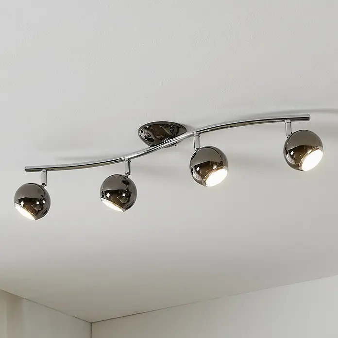 Eglo LED-Deckenstrahler BIMEDA - 12 W, Nickel-nero/Chrom, 4 Stk. - Deckenleuchte mit vier verstellbaren Strahlern in Chromoptik. Ideal für Wohnräume, um Akzente zu setzen und Bereiche gezielt zu beleuchten.