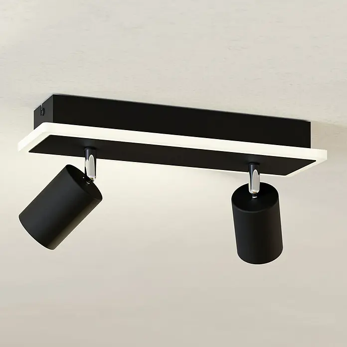 Eglo LED-Einbauleuchte Rimbocchi - 12 W, L x B x H: 34 x 10 x 14 cm, Schwarz, Warmweiß - Schwarze Doppelstrahler-Deckenleuchte mit Chromdetails, ideal für moderne Wohnräume und gezielte Beleuchtung.