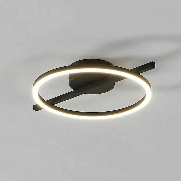 Eglo LED-Deckenleuchte Amandolo - 17 W, L x B x H: 40 x 30 x 6,5 cm, Schwarz, Neutralweiß - Moderne schwarze LED-Deckenleuchte mit leuchtendem Ring und Querstrebe.