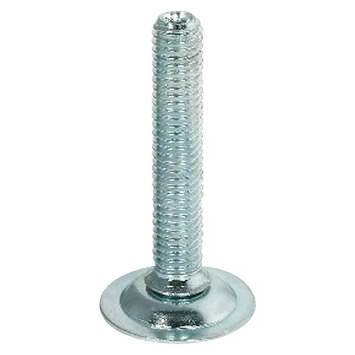 Stabilit Justierschraube - M 10, Länge: 60 mm, Durchmesser Kopf: 30 mm - Nahaufnahme einer silberfarbenen Stellschraube mit gerändeltem Schaft und flachem, rundem Fuß. Ideal für Möbel.