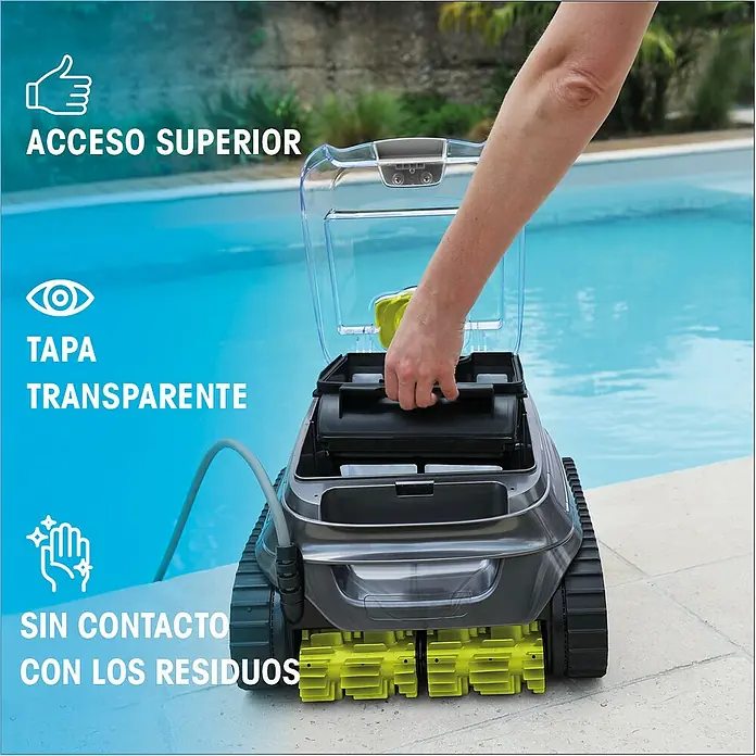 Zodiac Robot de piscina CNX 2020 - Funcionamiento en red, Piscinas de hasta 10 x 5 m, 13 m³/h - El limpiafondos tiene una tapa transparente que permite una fácil limpieza sin contacto directo con la suciedad.