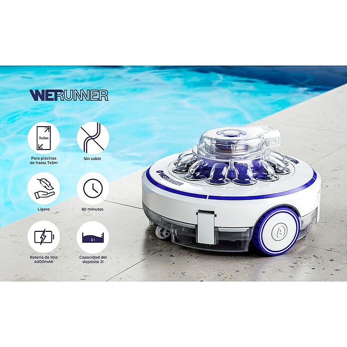 Gre Robot de piscina a batería Wet Runner (Funcionamiento con batería, Específico para: Piscinas de hasta 7 x 5 m, Potencia de filtración: 3,6 m³/h) | BAUHAUS