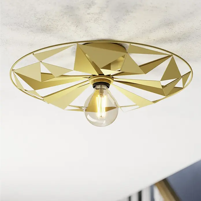 Eglo Deckenleuchte rund CASTANUELO - 40 W, Ø x H: 425 mm x 100 cm, Gold, E27 - Eine goldene Deckenleuchte mit geometrischem Design und einer Edison-Glühbirne. Elegante Beleuchtung für jeden Raum.