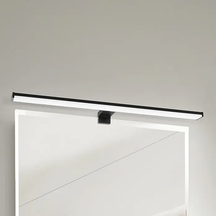 Eglo LED-Spiegelleuchte PANDELLA 2 - 11 W, L x B x H: 60 x 0 x 40 cm, Schwarz - Moderne LED-Badezimmerleuchte in Schwarz über einem Spiegel, die stilvolle Beleuchtung bietet. Ideal für zeitgemäße Badezimmerdesigns.