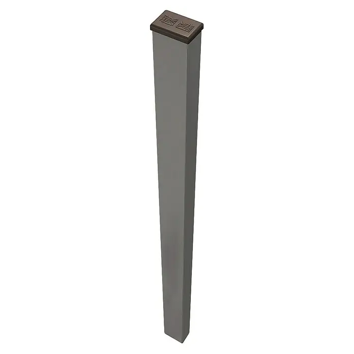 Poste para cercado Hércules - Altura: 155 cm, Gris, Acero - Primer plano de una farola tipo bolardo cuadrada de color gris-marrón, que proporciona una solución de iluminación decorativa y moderna para exteriores.