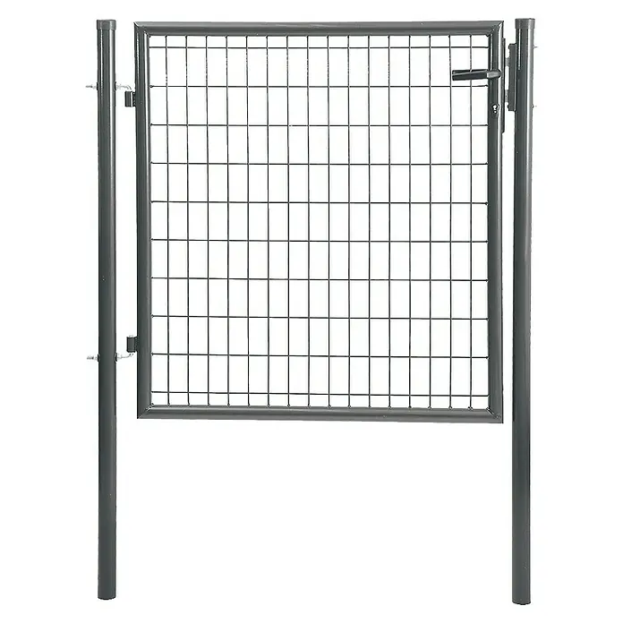 Puerta de valla Residencial - 100 x 100 cm, Gris, Metal - La imagen muestra una robusta puerta metálica con una malla fina, ideal para seguridad y contención de animales en exteriores.