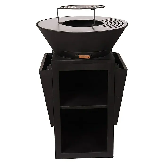 Purline Barbacoa de carbón EFP57B - Diámetro de la superficie de la parrilla: 60 cm, Negro - Parrilla de carbón negra con estanterías. Ideal para los amantes de la cocina al aire libre que valoran el estilo y la funcionalidad.