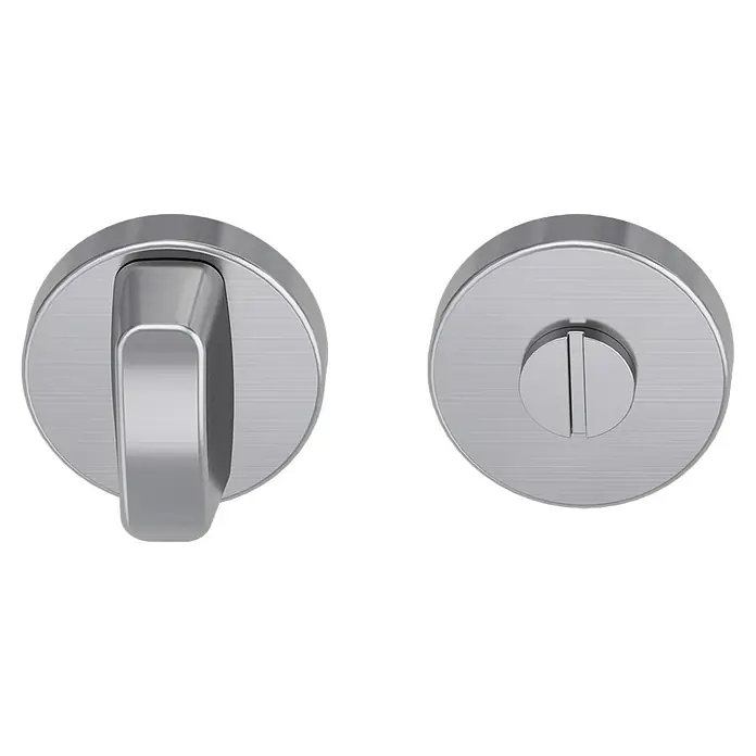 Diamond Doors Schlüsselschild - Durchmesser Rosette: 51 mm, Schlitzkopf/Olive, Edelstahl matt - Gebürstetes silbernes Metall-Badschloss-Set mit Drehknopf innen und Notentriegelung außen.